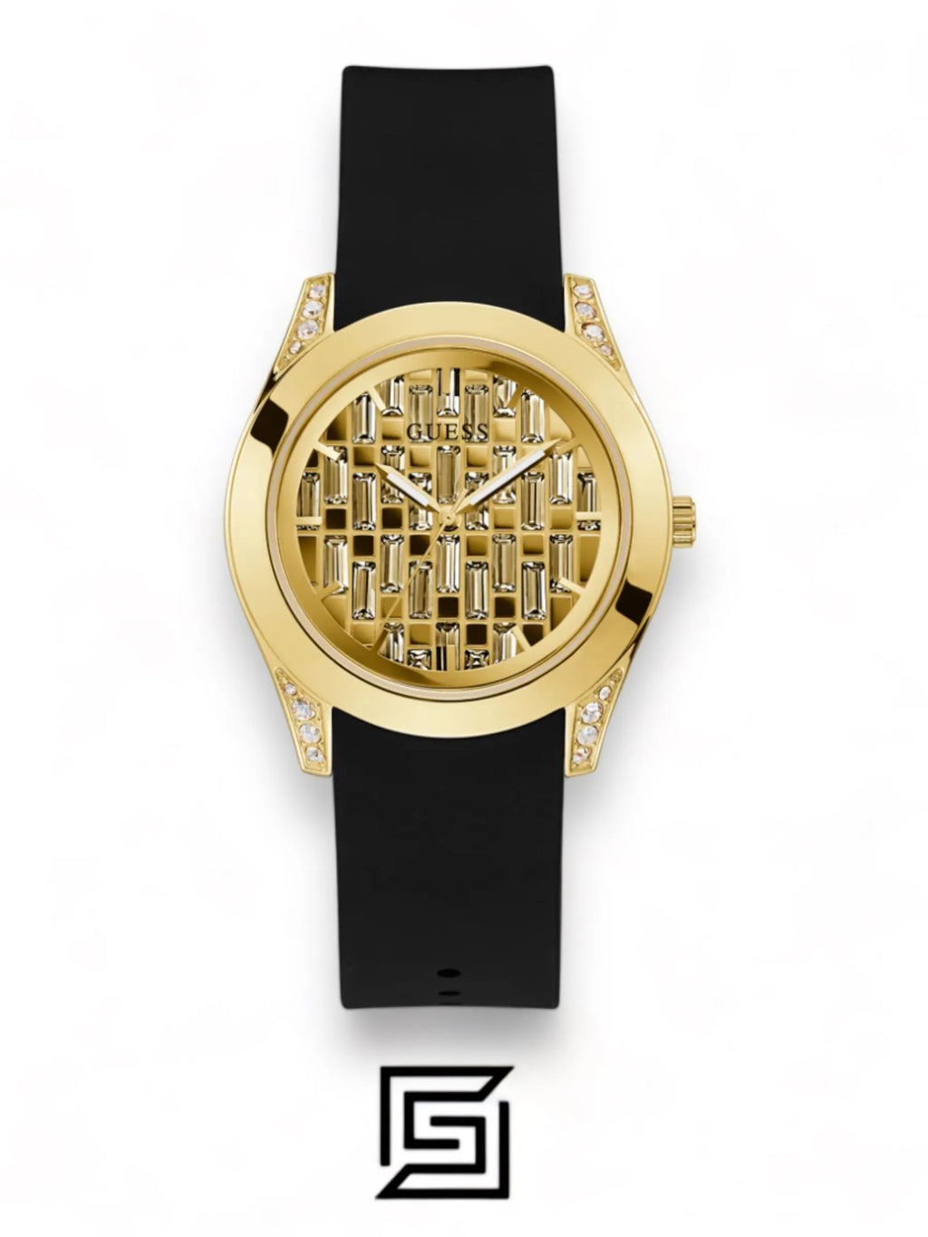 watches GUESS Ladies Black Gold Tone Analog Watch GW0109L1