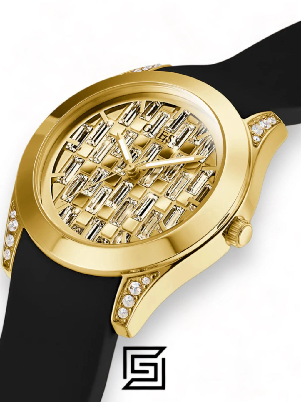 watches GUESS Ladies Black Gold Tone Analog Watch GW0109L1
