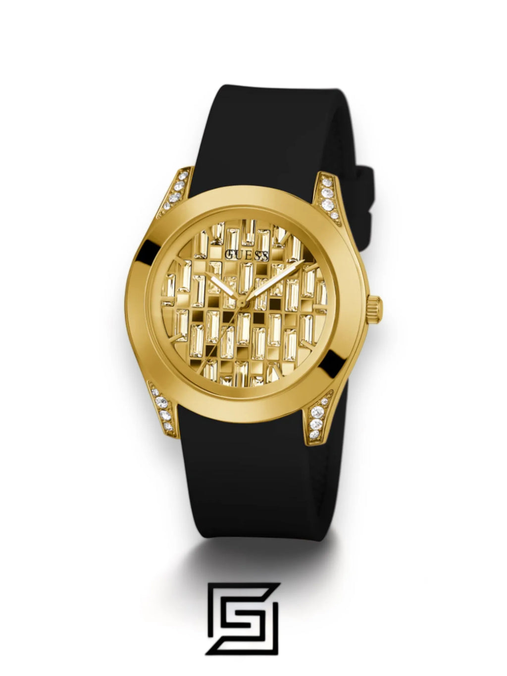watches GUESS Ladies Black Gold Tone Analog Watch GW0109L1