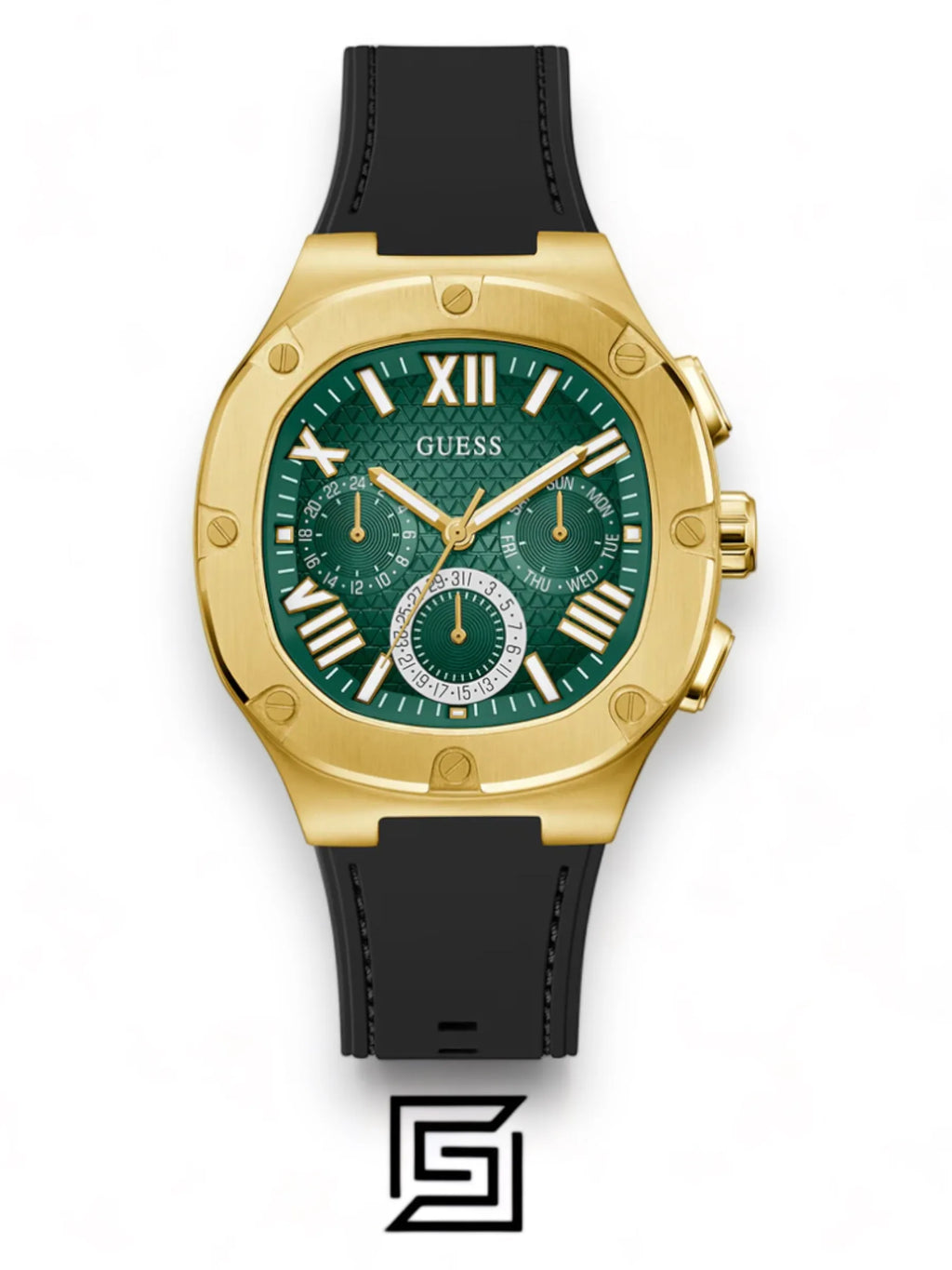original-watches GUESS Mens Black Gold Multi-function Watch - GW0571G3