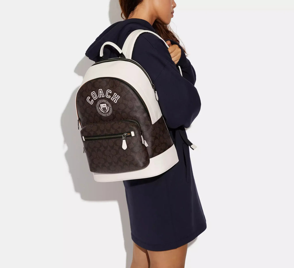 Coach leather West Backpack In Signature Canvas With Varsity Motif Style No. CB909