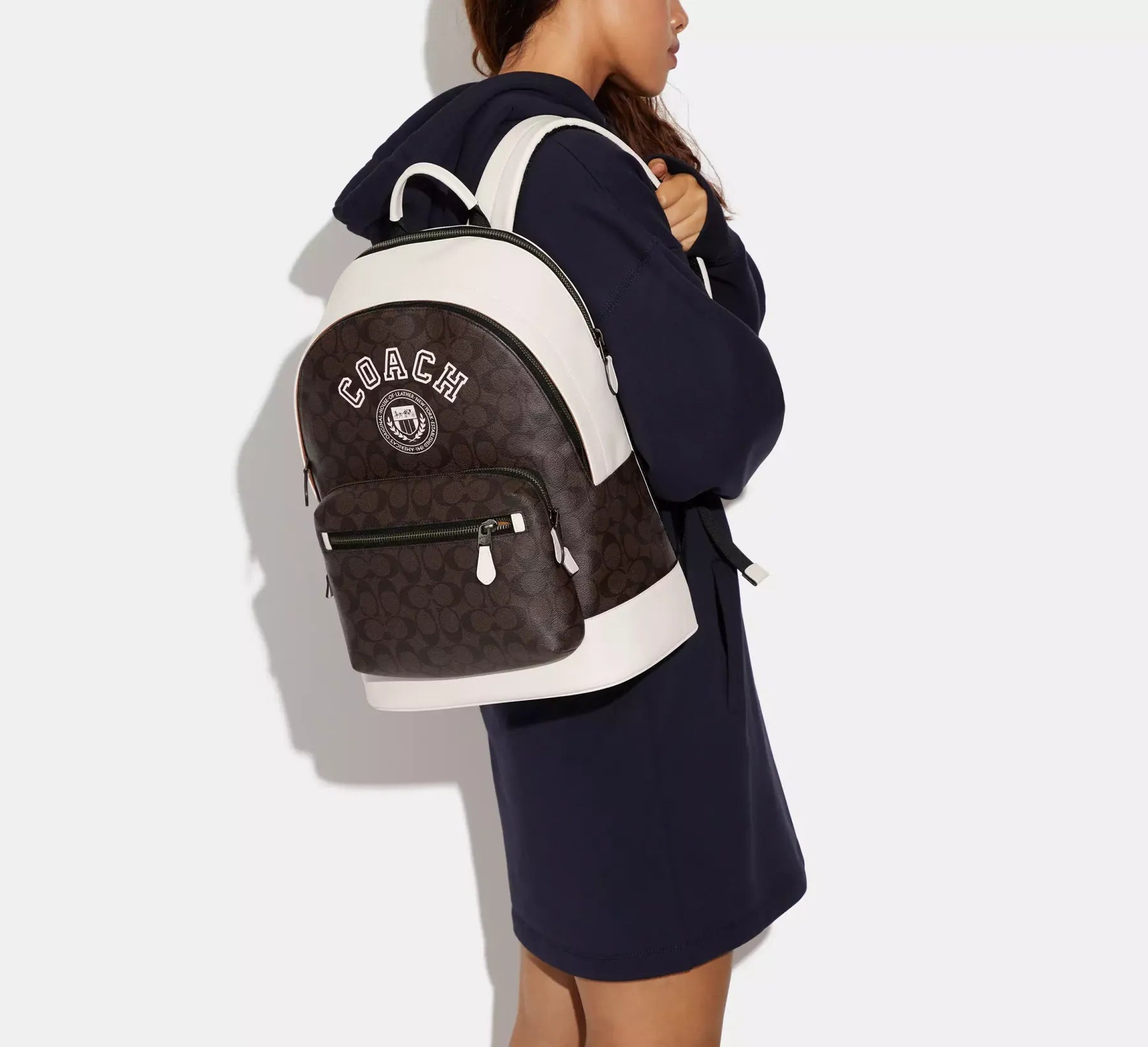 Coach leather West Backpack In Signature Canvas With Varsity Motif Style No. CB909