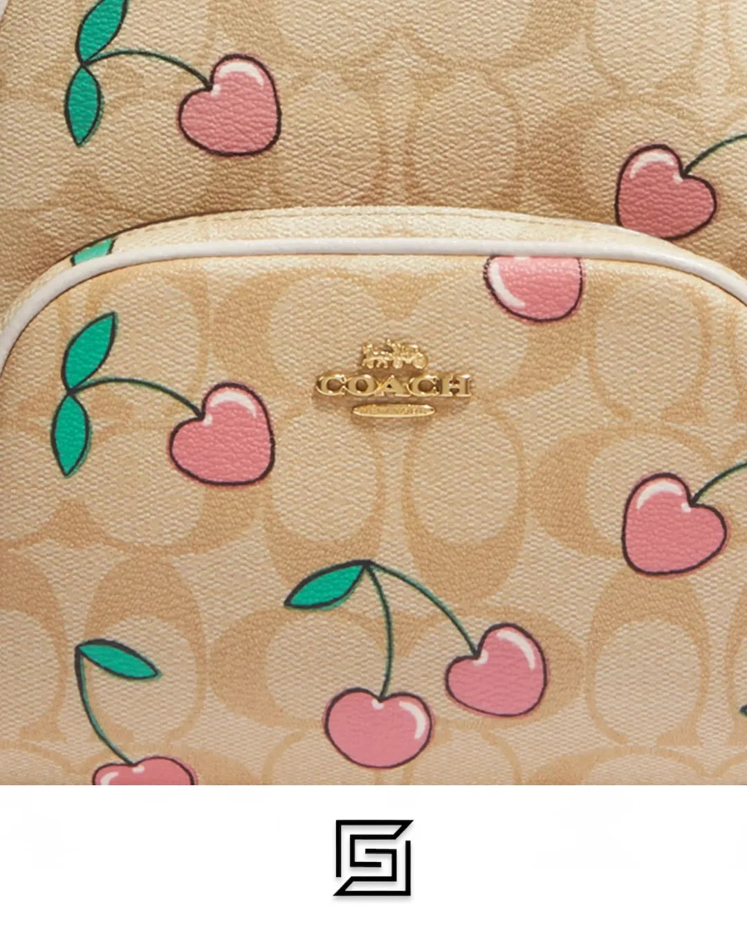 Coach leather Mini Court Backpack In Signature Canvas With Heart Cherry Print Style No. CF424