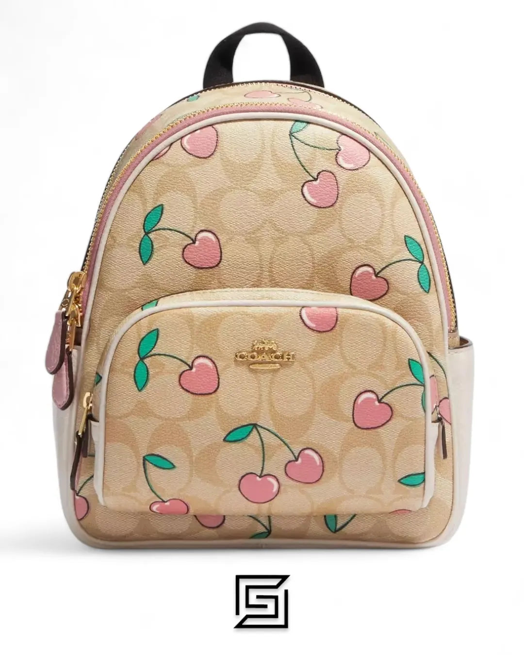 Coach leather Mini Court Backpack In Signature Canvas With Heart Cherry Print Style No. CF424