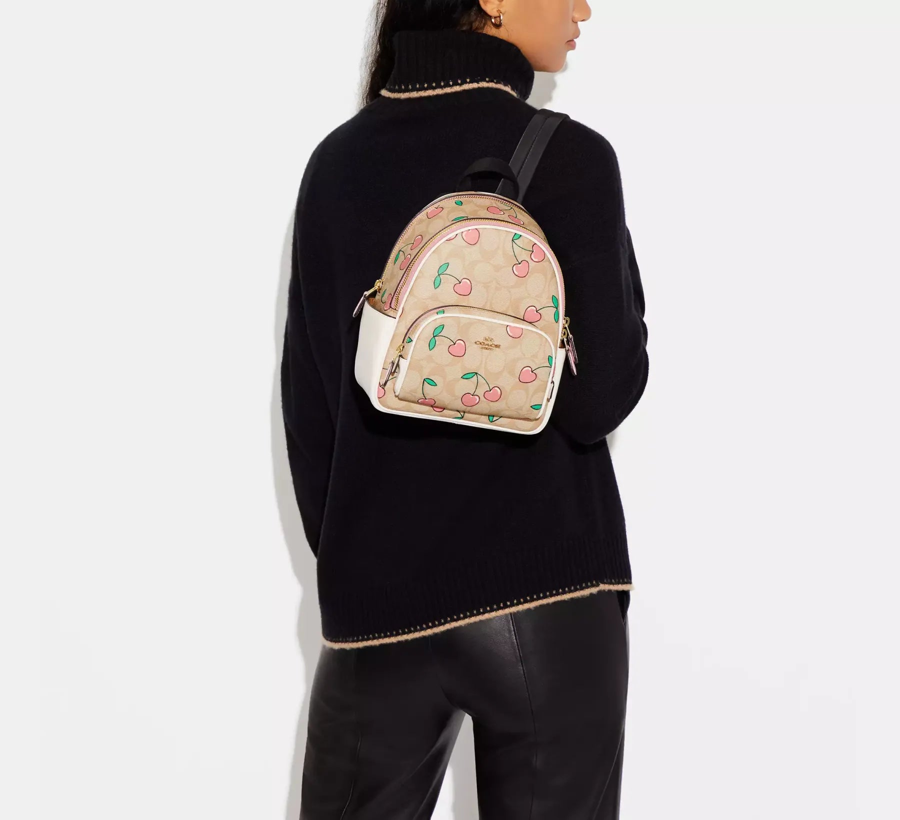 Coach leather Mini Court Backpack In Signature Canvas With Heart Cherry Print Style No. CF424