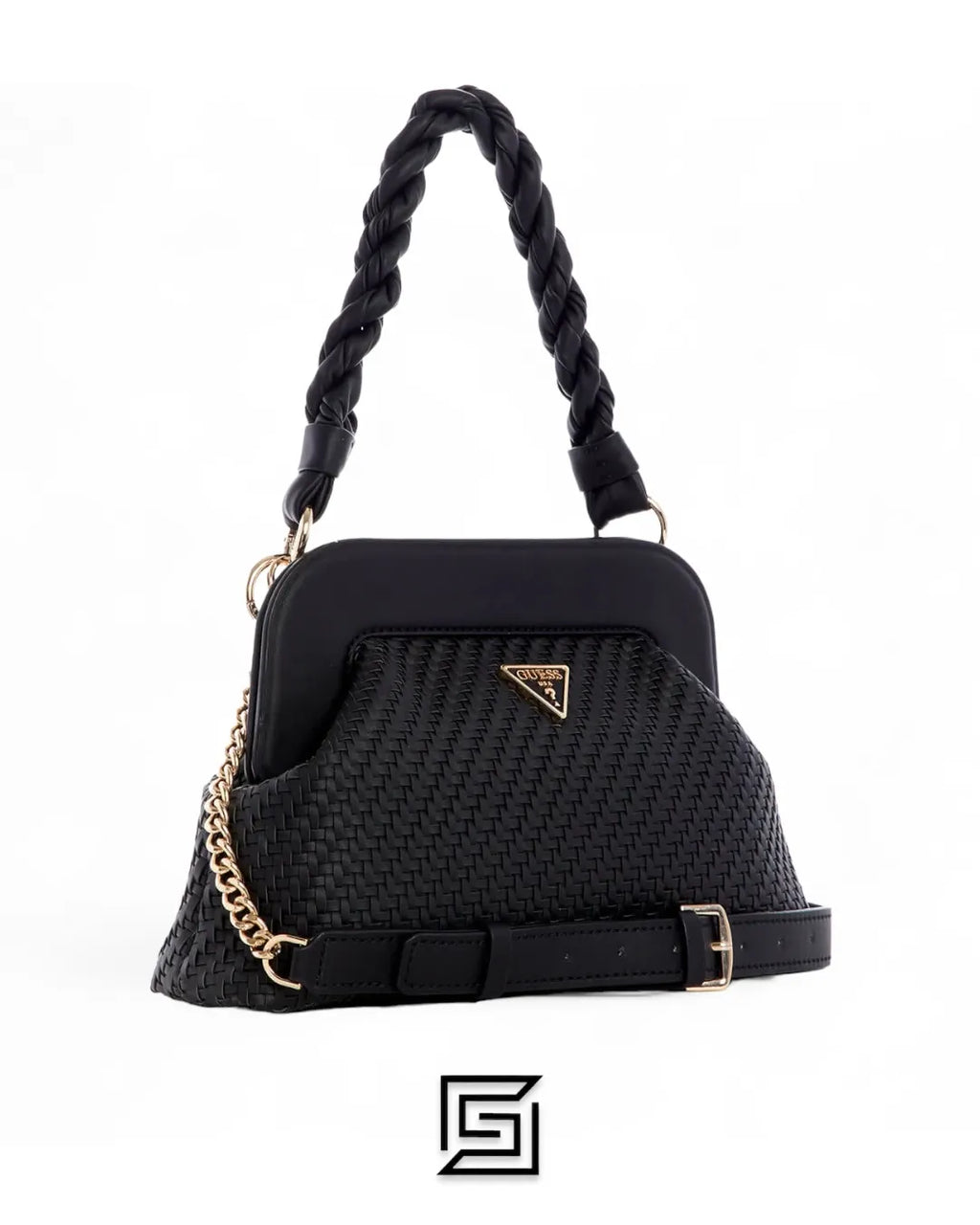 leather GUESS Black VG839717 Woven Hassie Frame Crossbody Bag