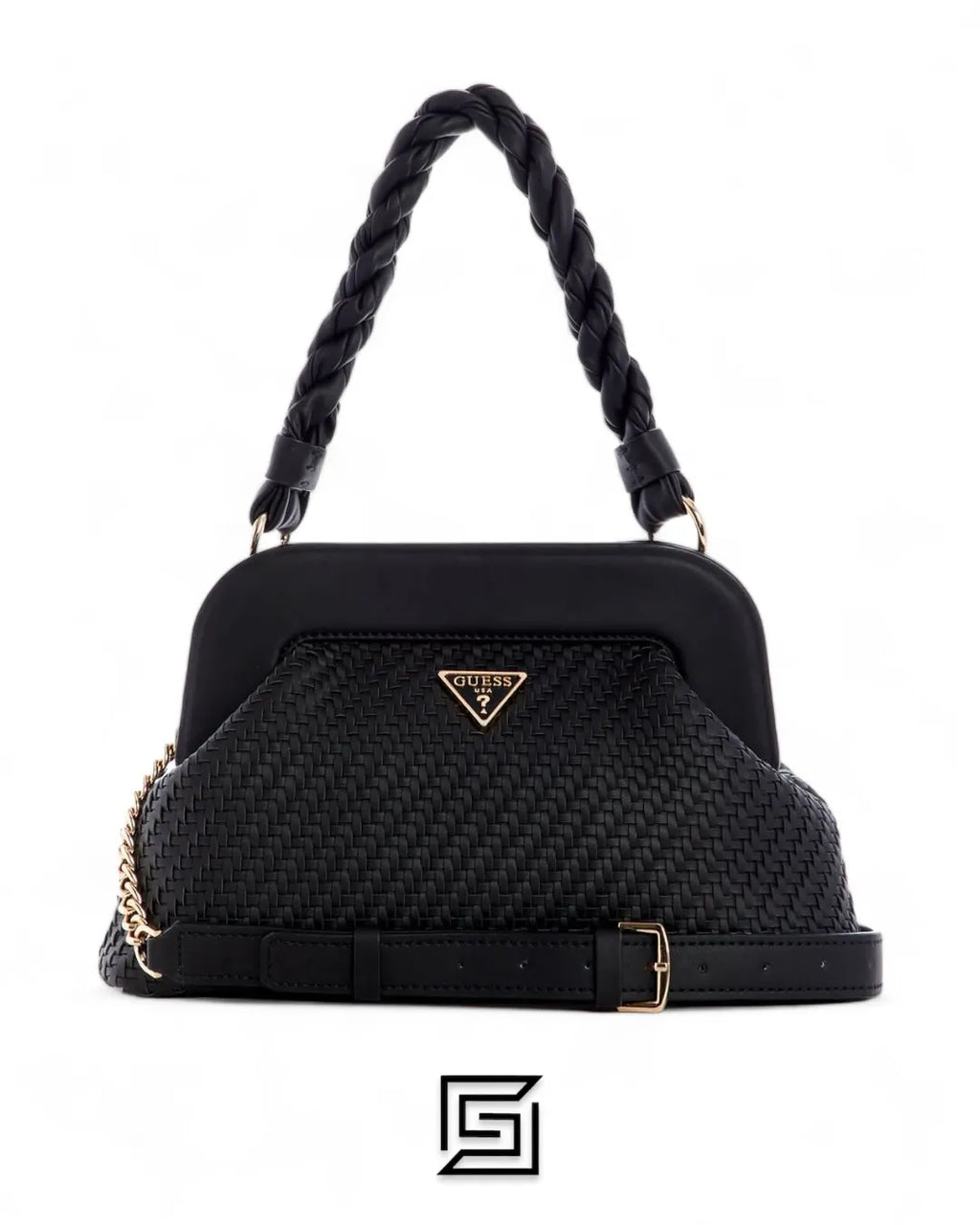 leather GUESS Black VG839717 Woven Hassie Frame Crossbody Bag