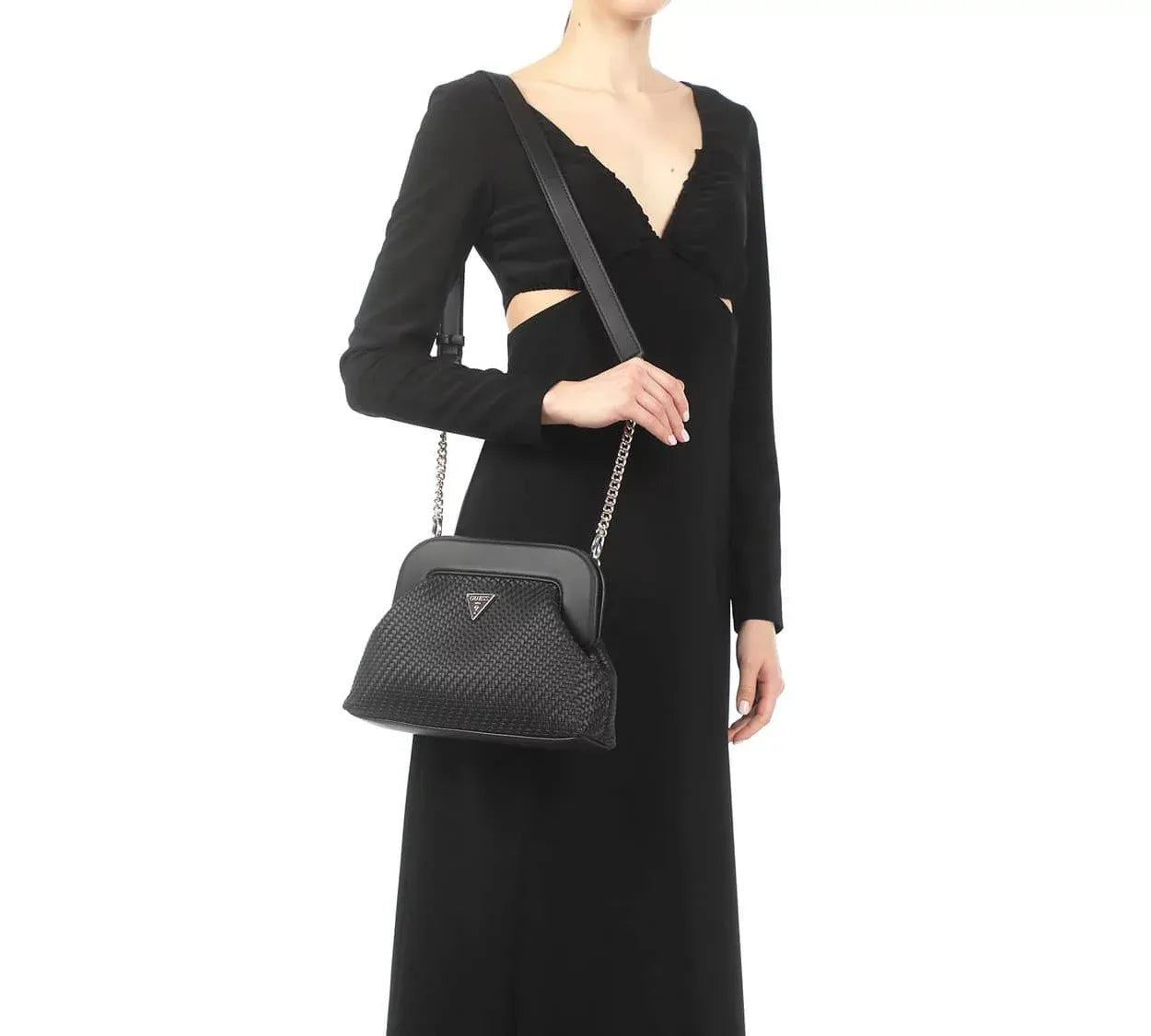 leather GUESS Black VG839717 Woven Hassie Frame Crossbody Bag