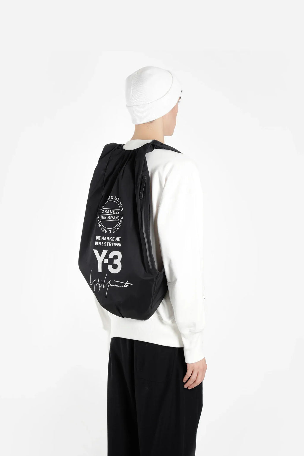 leather Y-3 YOHJI Adidas Backpack Black Bag With White Logo NWT
