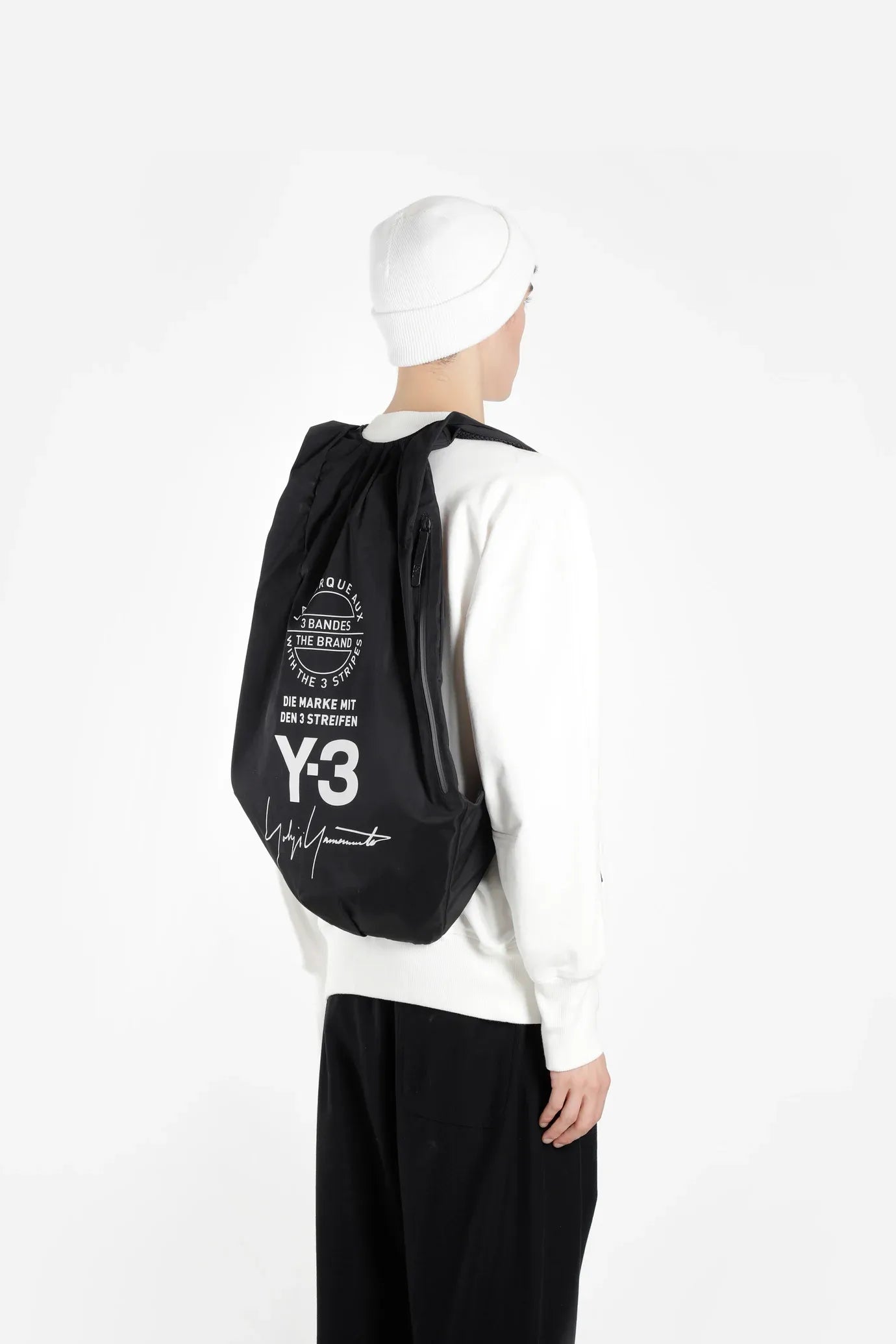 leather Y-3 YOHJI Adidas Backpack Black Bag With White Logo NWT
