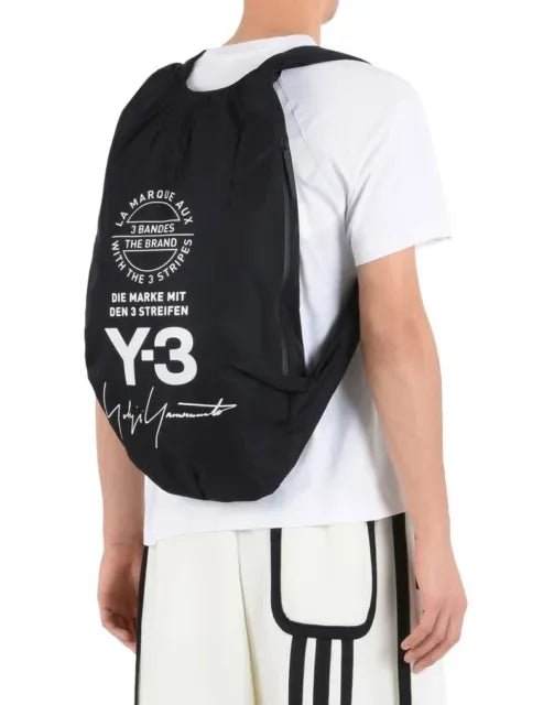 leather Y-3 YOHJI Adidas Backpack Black Bag With White Logo NWT