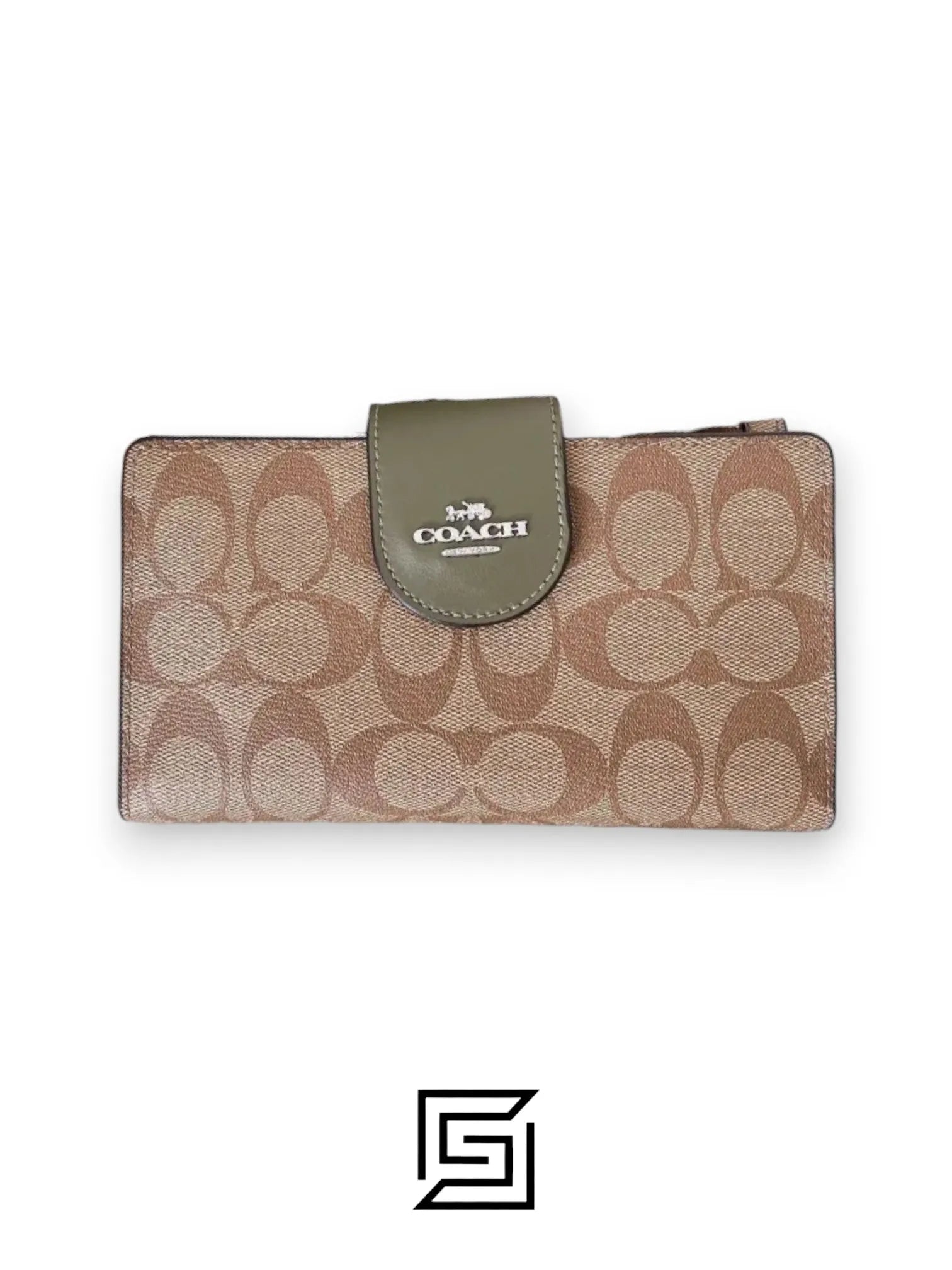 Phone Wallet In Colorblock Signature Canvas Brown x Green Style No. C2874