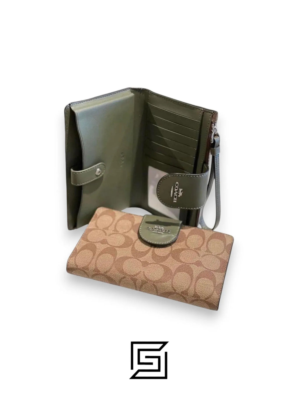 Phone Wallet In Colorblock Signature Canvas Brown x Green Style No. C2874