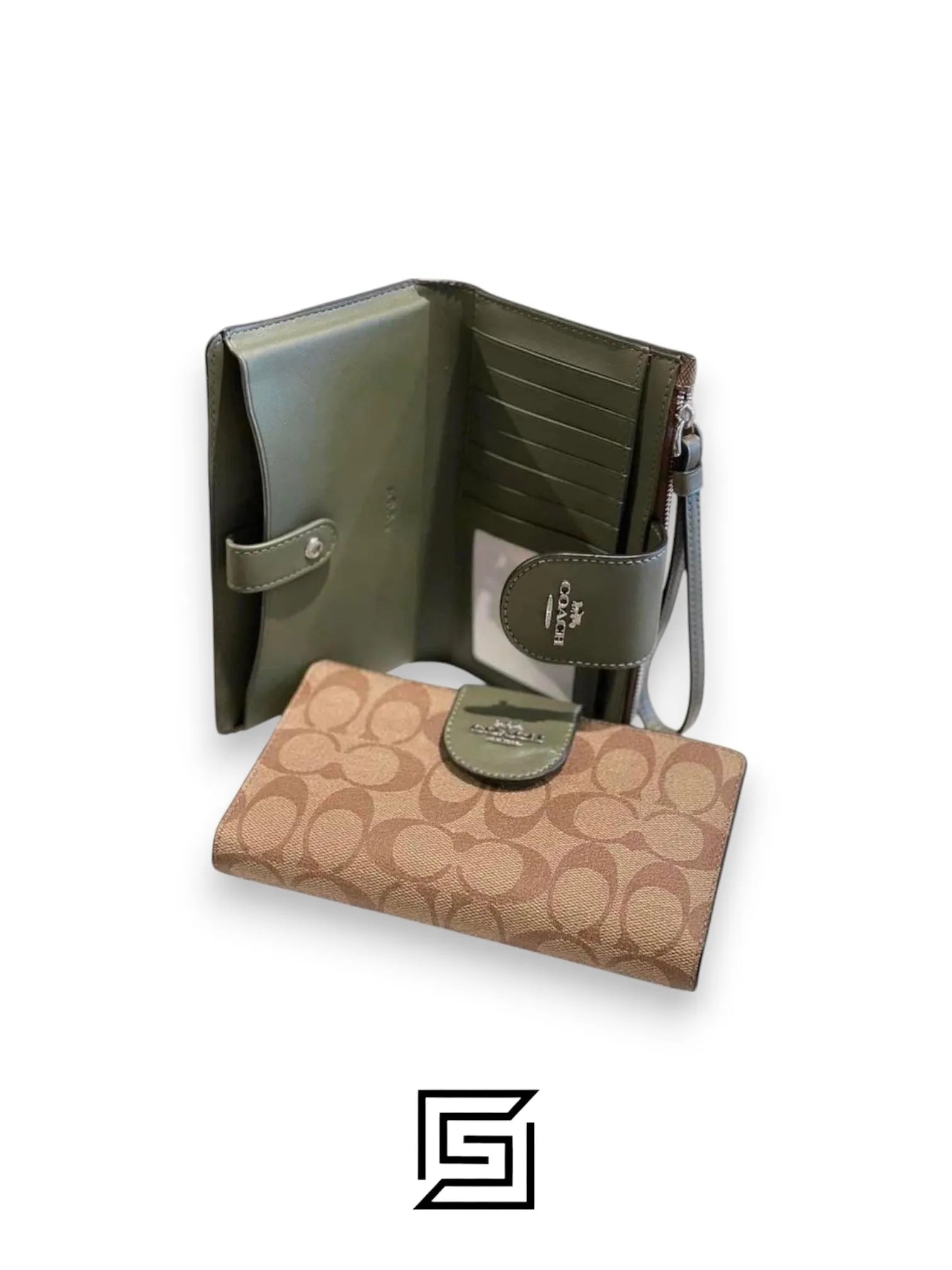 Phone Wallet In Colorblock Signature Canvas Brown x Green Style No. C2874