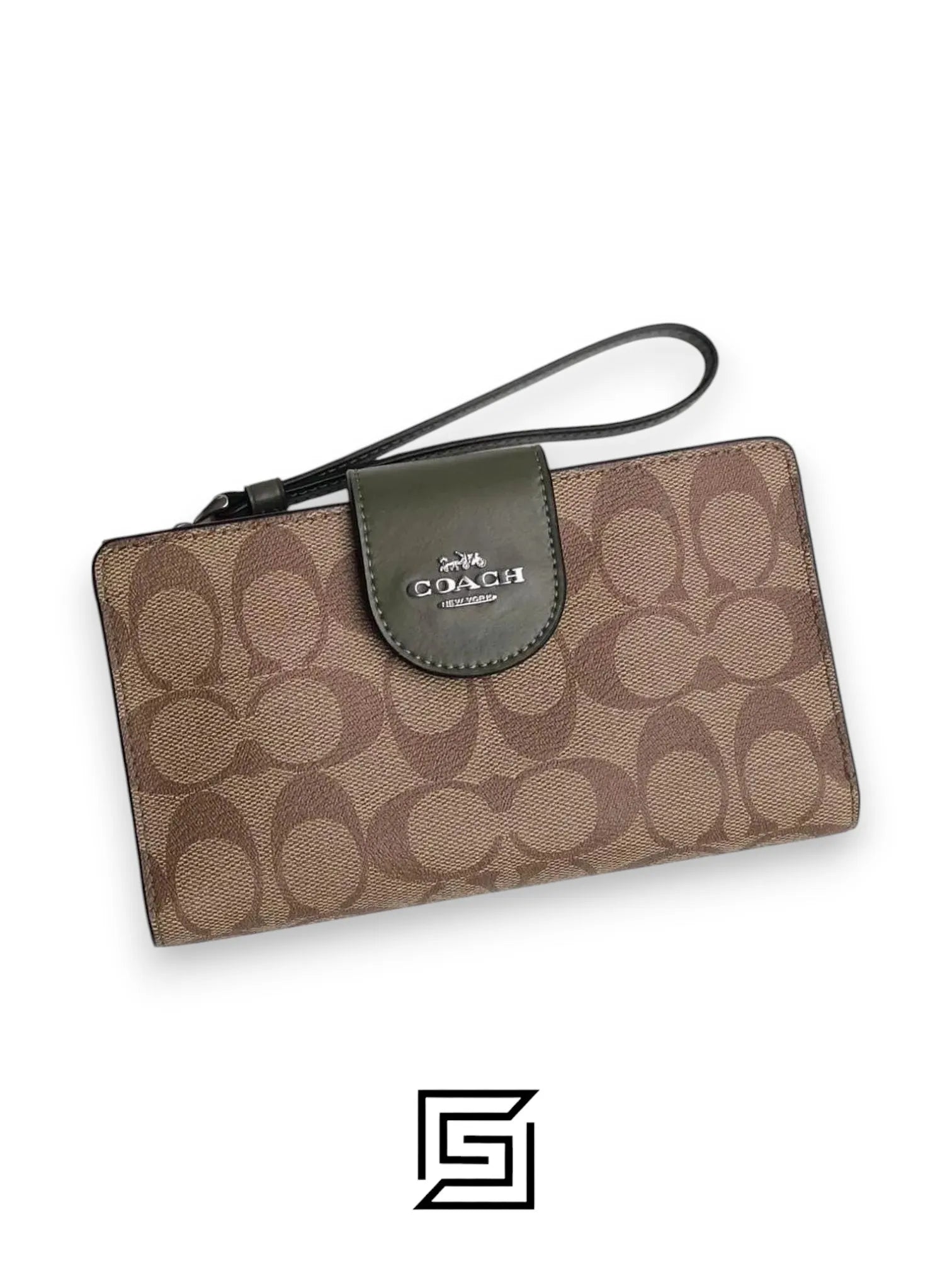 Phone Wallet In Colorblock Signature Canvas Brown x Green Style No. C2874