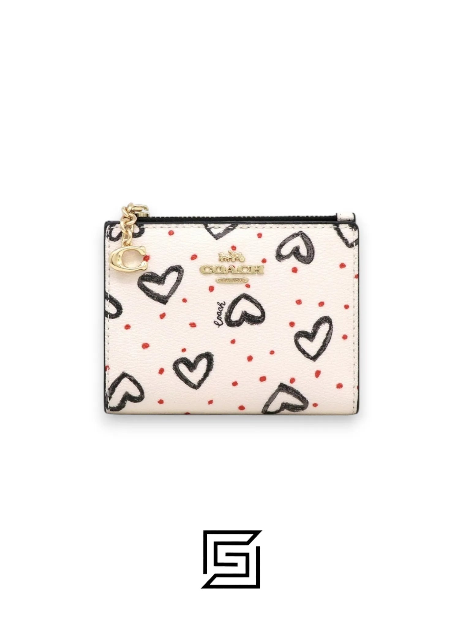 COACH Snap Card Case Wallet in Crayon Heart Print Chalk F91058