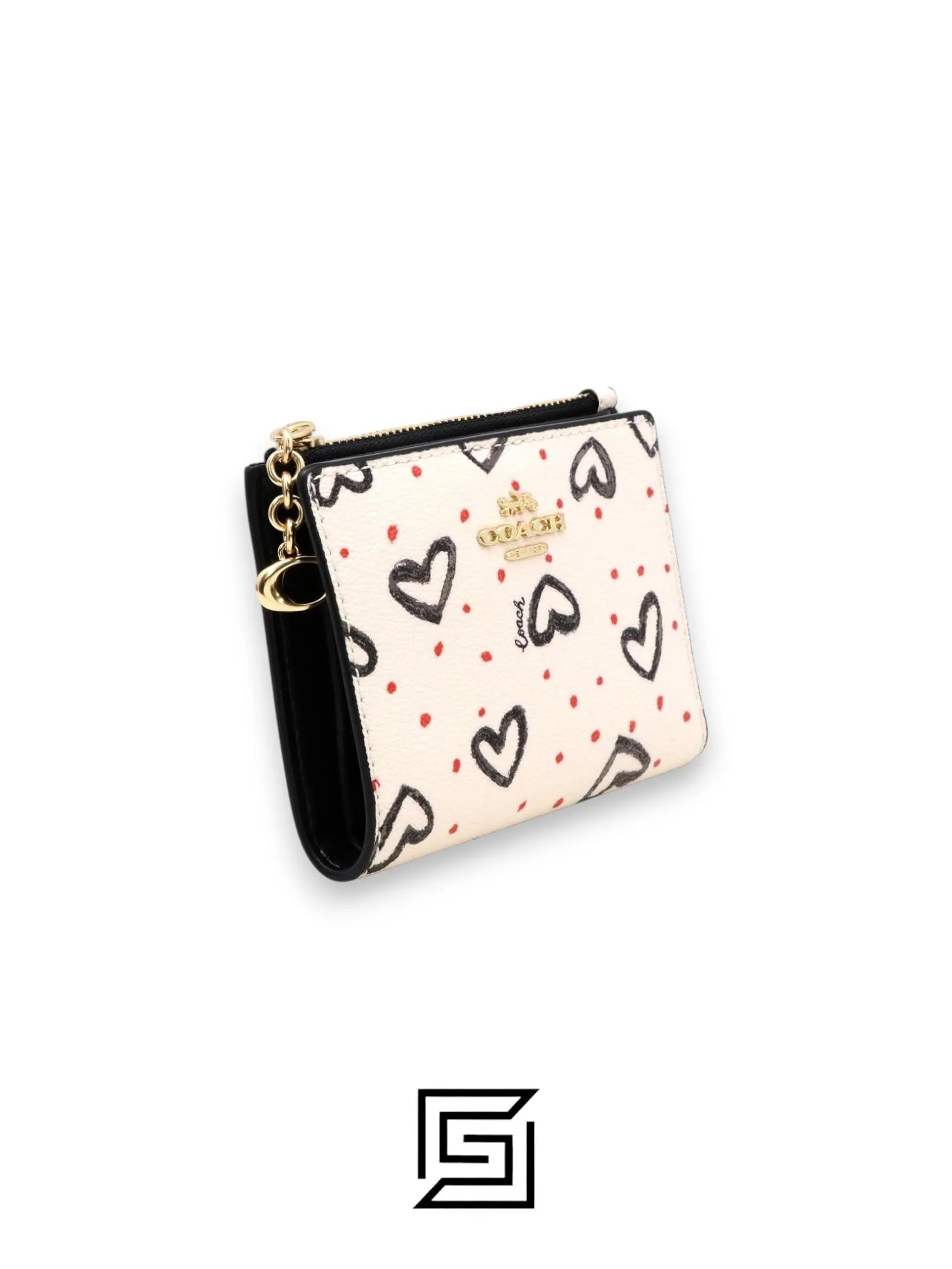 COACH Snap Card Case Wallet in Crayon Heart Print Chalk F91058