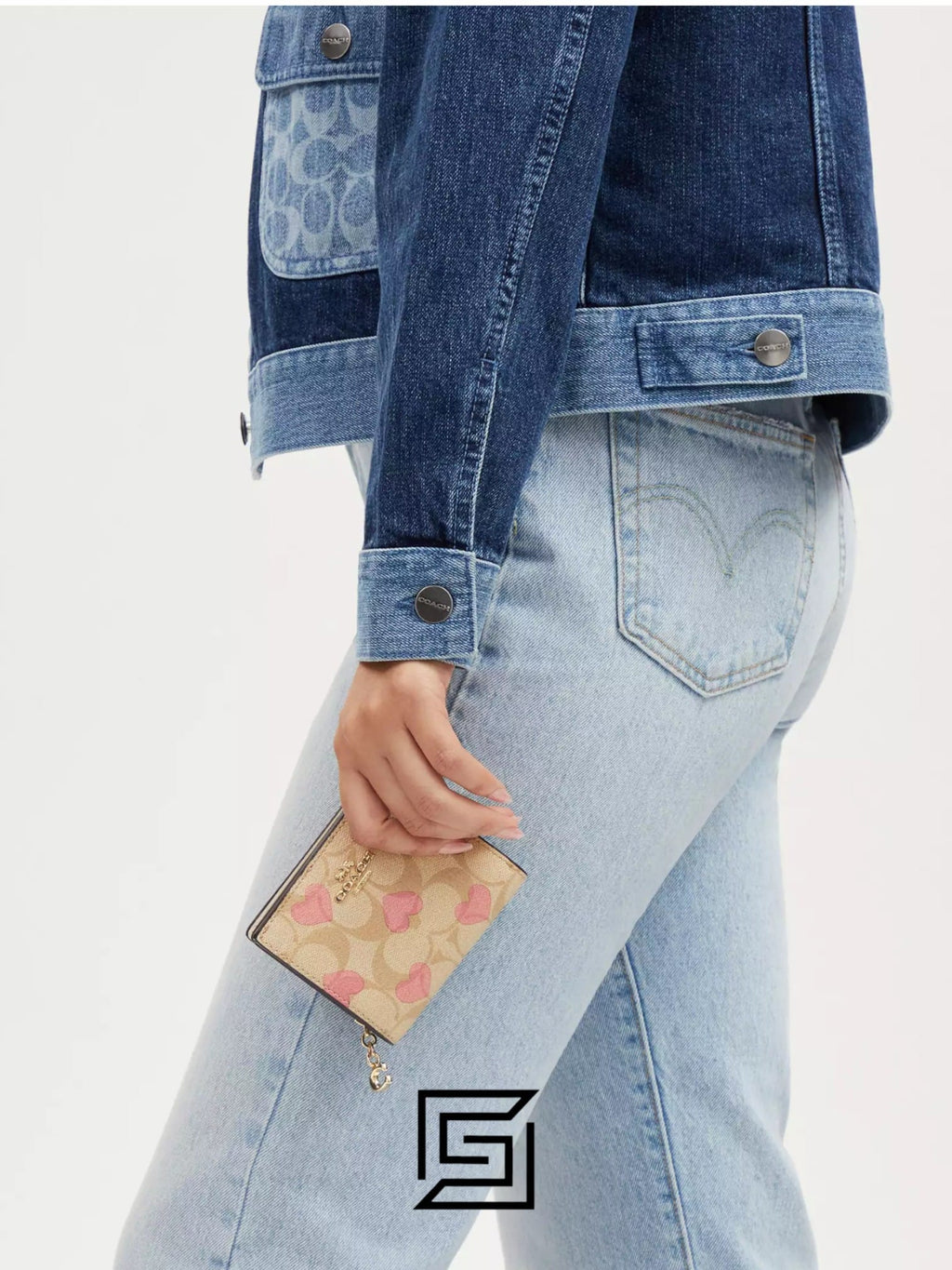 Snap Wallet In Signature Canvas With Heart Print Style No. CQ145