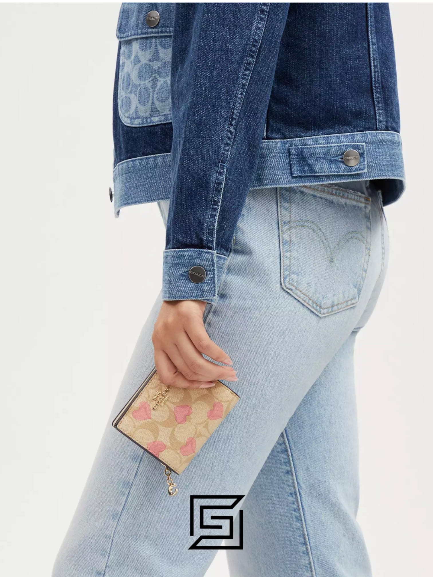 Snap Wallet In Signature Canvas With Heart Print Style No. CQ145