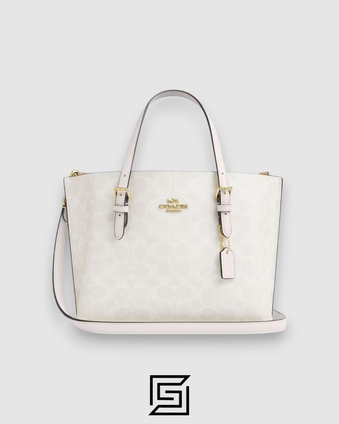 حقيبة اليد الكبيرة Mollie Tote 25 من القماش المطبوع المميز C4250 باللون الأبيض