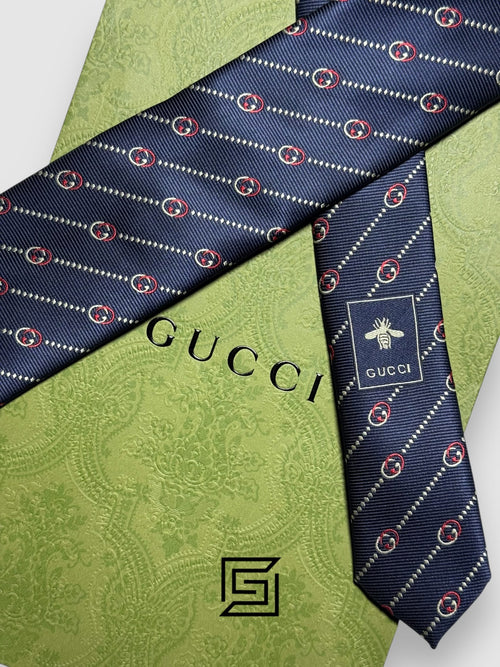 Gucci - Striped Dark Blue With GG Small Pattern