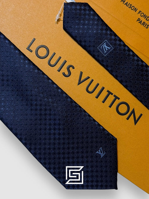 Louis Vuitton - Navy Blue Small Squares With Logo Pattern Italian Style