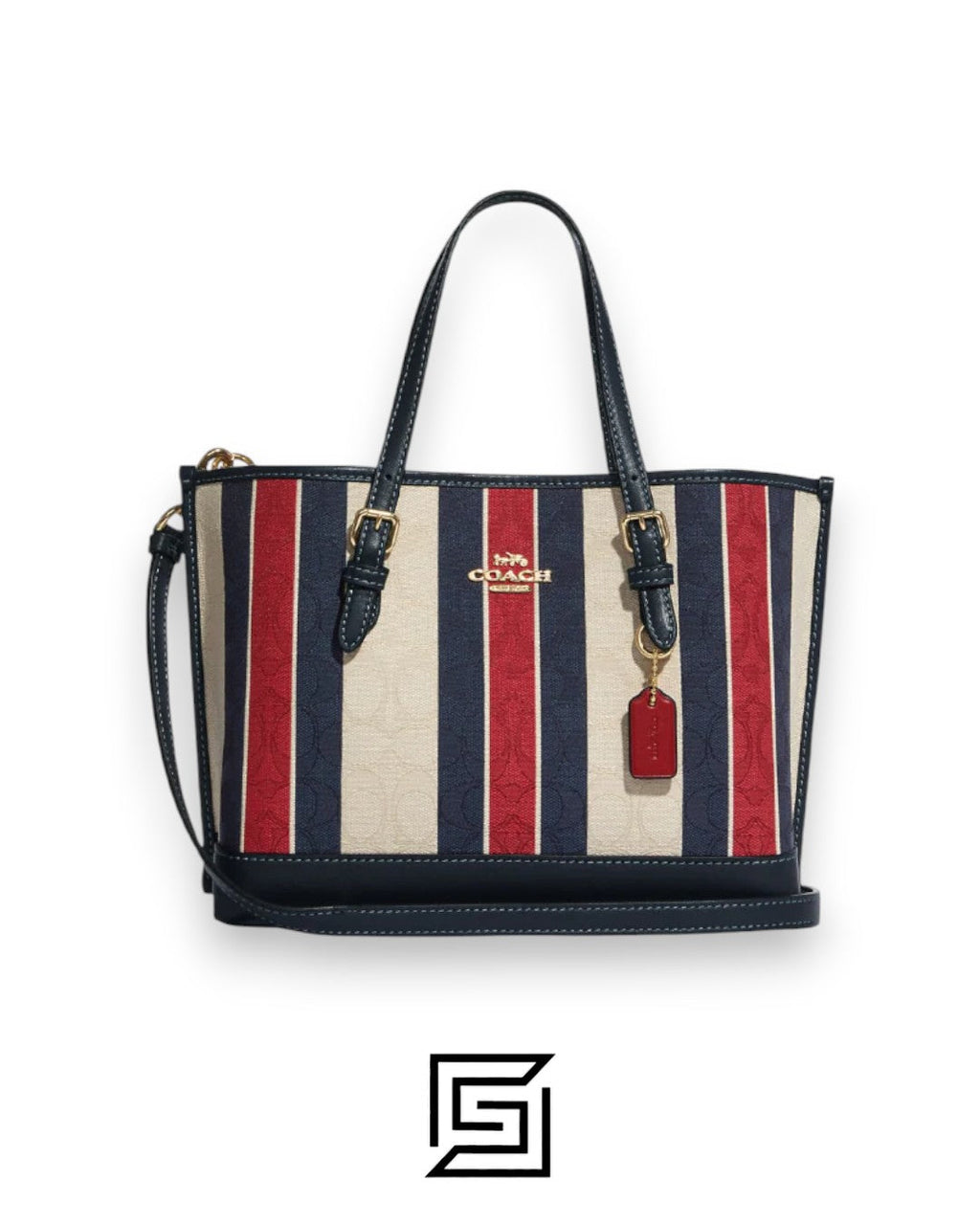 Coach Mollie Tote 25 In Signature Jacquard With Stripes Gold/Chalk Multi CB570