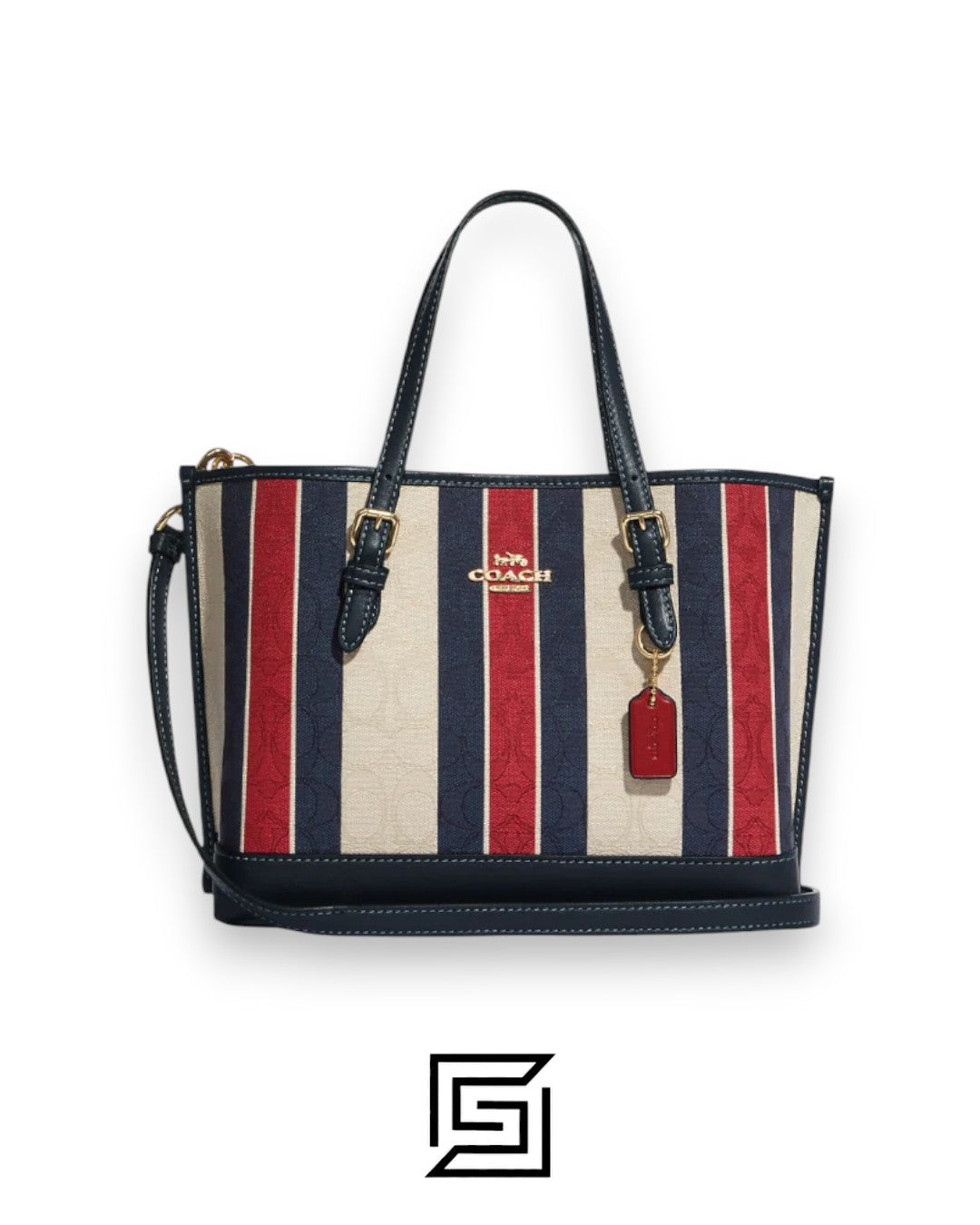 Coach Mollie Tote 25 In Signature Jacquard With Stripes Gold/Chalk Multi CB570