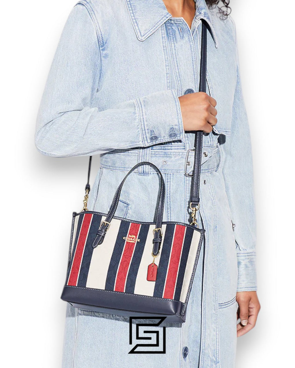 Coach Mollie Tote 25 In Signature Jacquard With Stripes Gold/Chalk Multi CB570