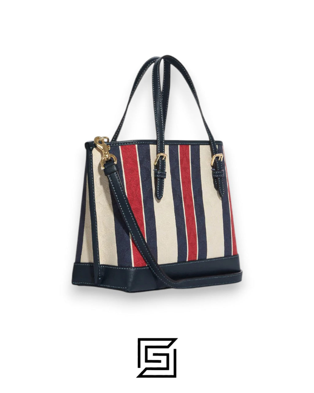 Coach Mollie Tote 25 In Signature Jacquard With Stripes Gold/Chalk Multi CB570