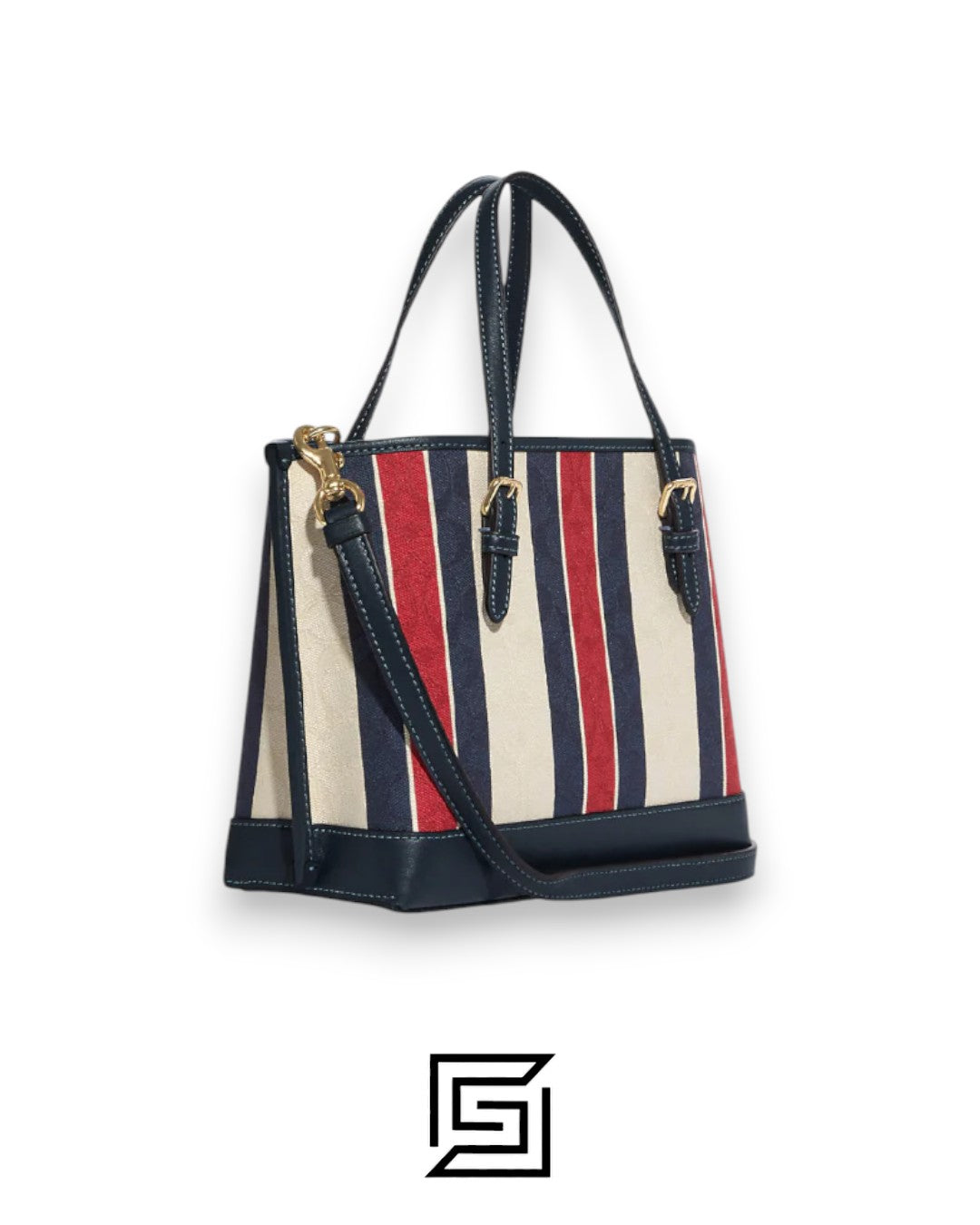 Coach Mollie Tote 25 In Signature Jacquard With Stripes Gold/Chalk Multi CB570