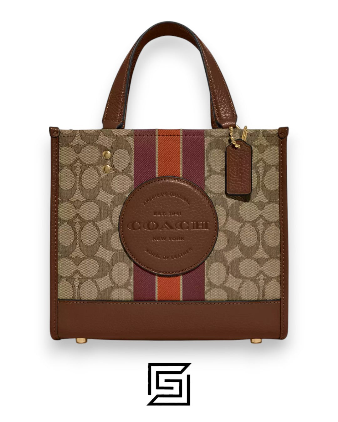Dempsey Tote 22 Bag In Signature Jacquard With Stripe And Coach Patch Style No. C8417 Brown