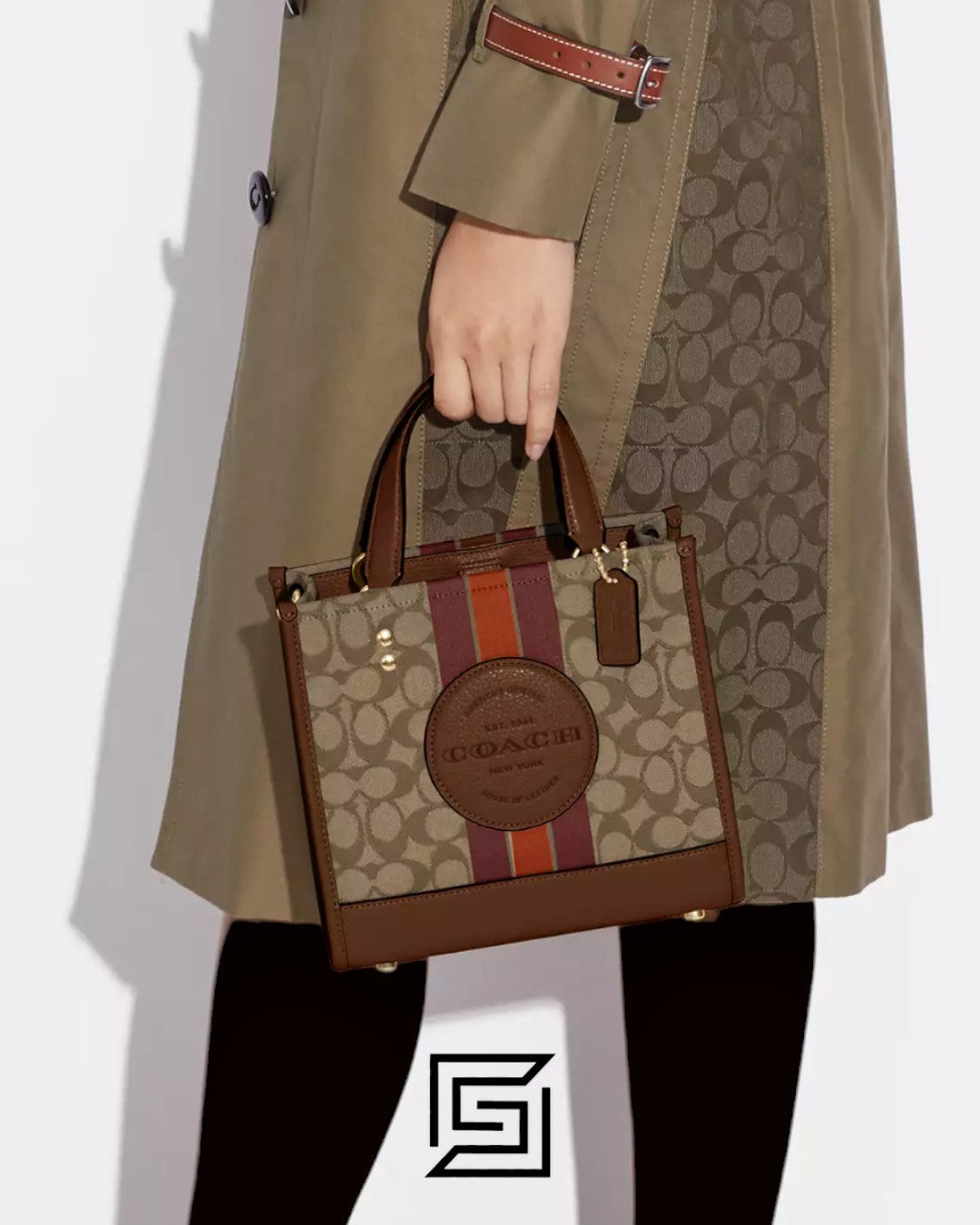 Dempsey Tote 22 Bag In Signature Jacquard With Stripe And Coach Patch Style No. C8417 Brown