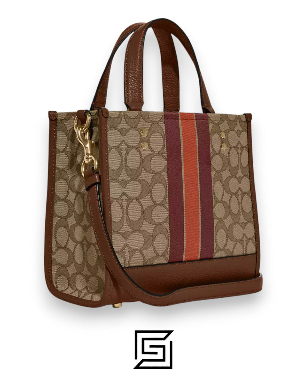 Dempsey Tote 22 Bag In Signature Jacquard With Stripe And Coach Patch Style No. C8417 Brown