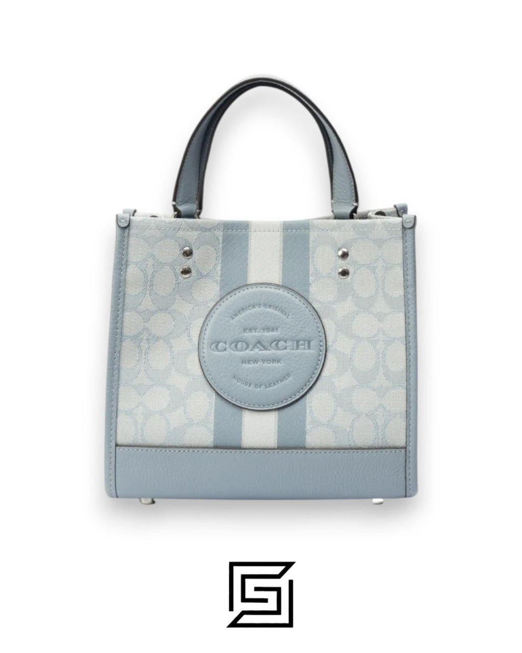 Dempsey Tote 22 In Signature Jacquard With Stripe And Coach Patch Style No. C8417 Light Blue