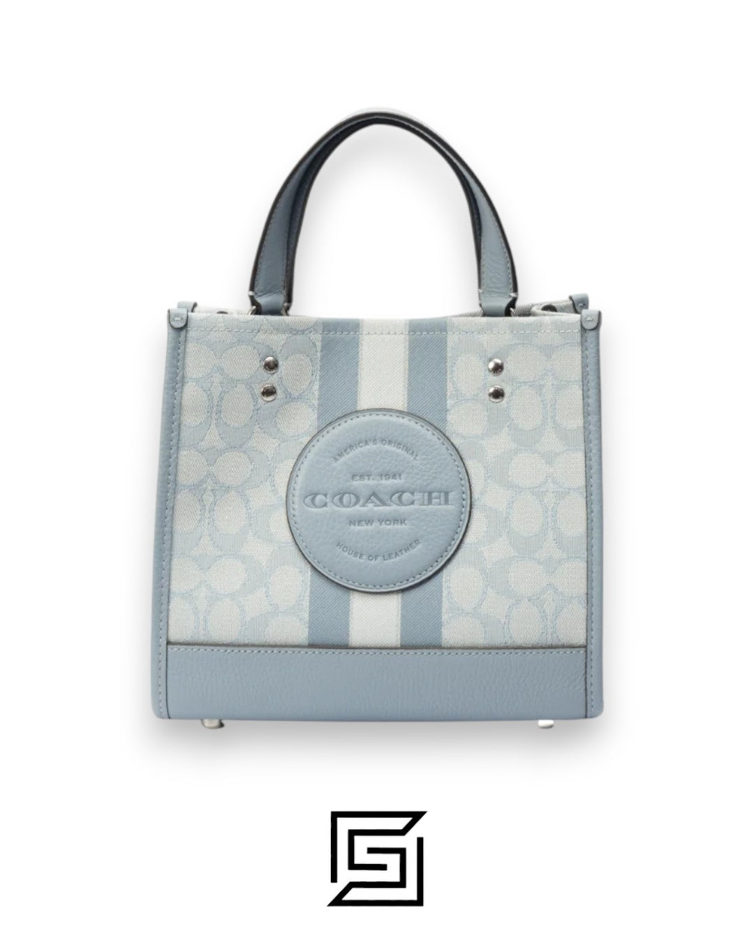 Dempsey Tote 22 In Signature Jacquard With Stripe And Coach Patch Style No. C8417 Light Blue