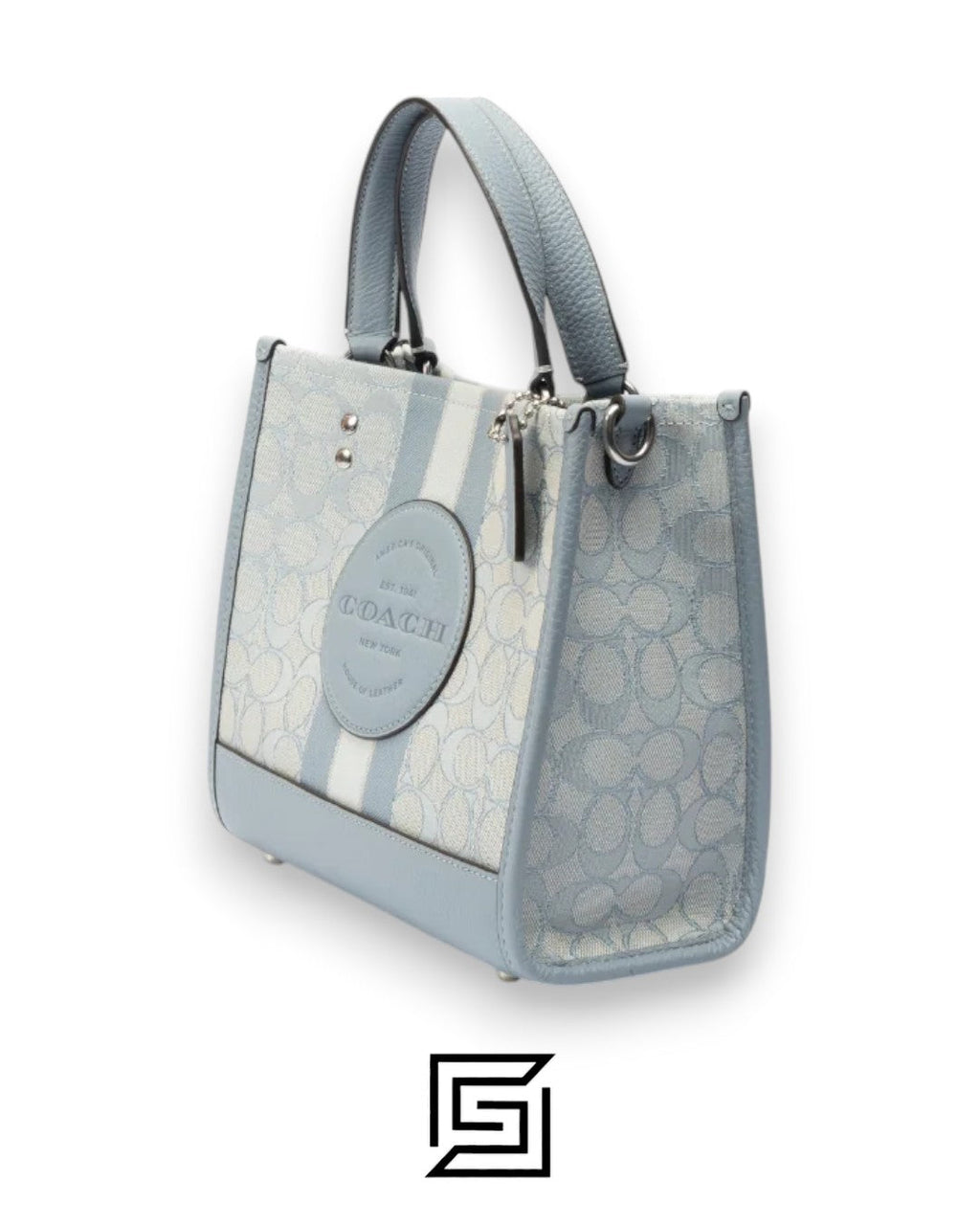Dempsey Tote 22 In Signature Jacquard With Stripe And Coach Patch Style No. C8417 Light Blue