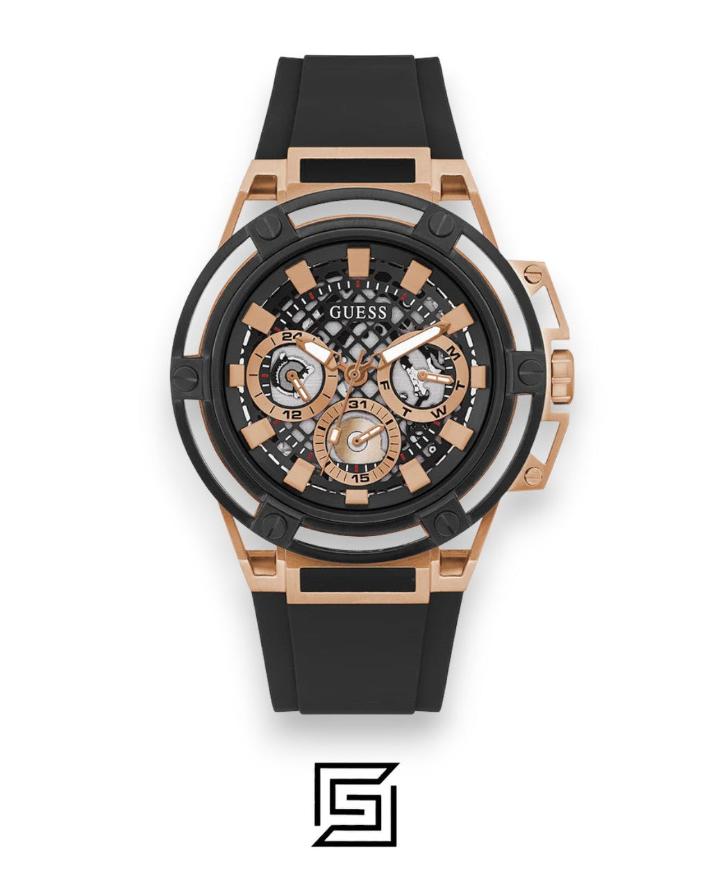 GUESS MEN BLACK X ROSE GOLD TOW TONE Analog Watch -GW0423G5
