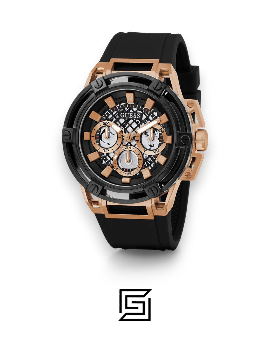 GUESS MEN BLACK X ROSE GOLD TOW TONE Analog Watch -GW0423G5
