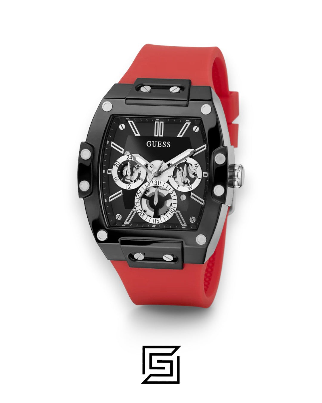 GUESS MEN BLACK Tone Analog Band Color	Red WATCH GW0203G4