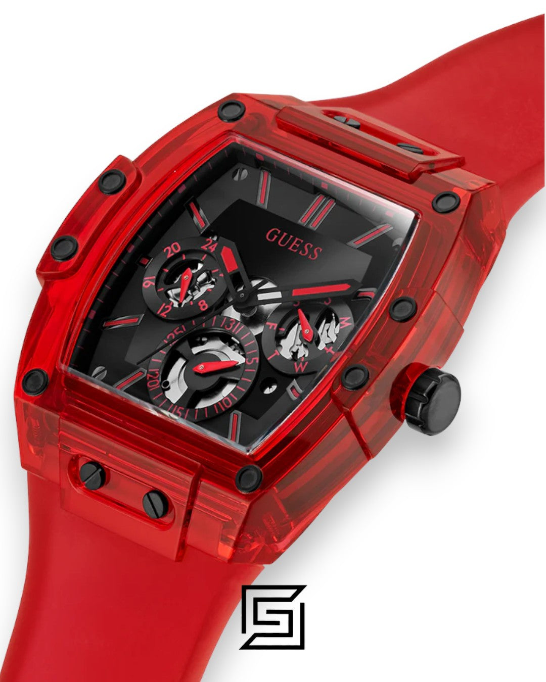 GUESS MEN RED Tone Analog Band Color RED WATCH GW0203G5