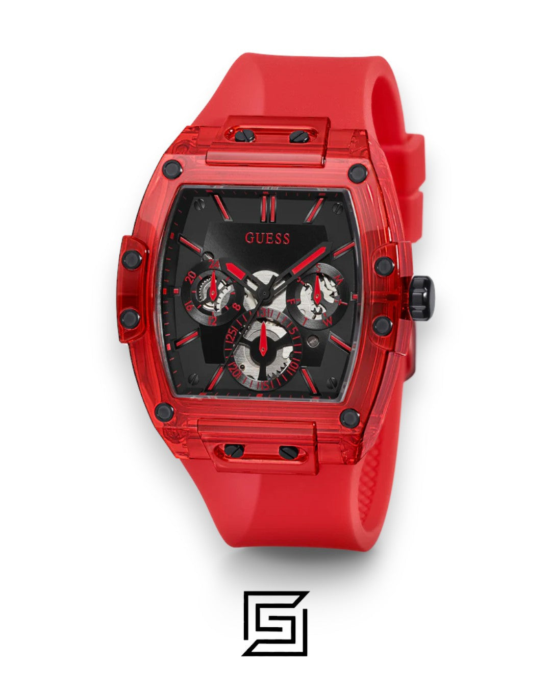 GUESS MEN RED Tone Analog Band Color RED WATCH GW0203G5