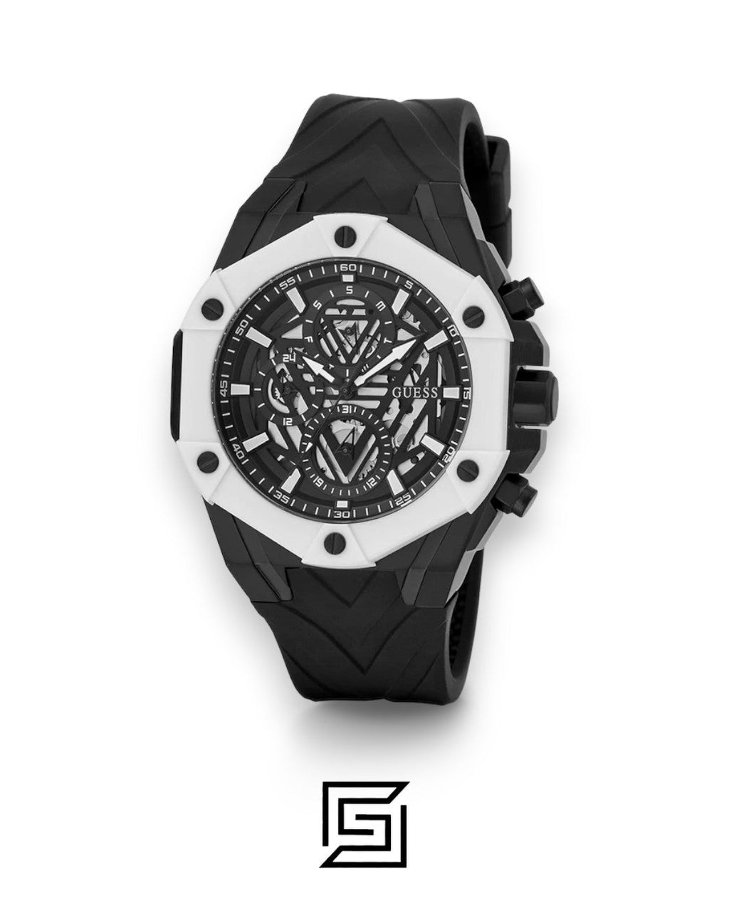 GUESS رجالي بلون أسود سوار تناظري اللون أسود ساعة سيليكون GW0579G1