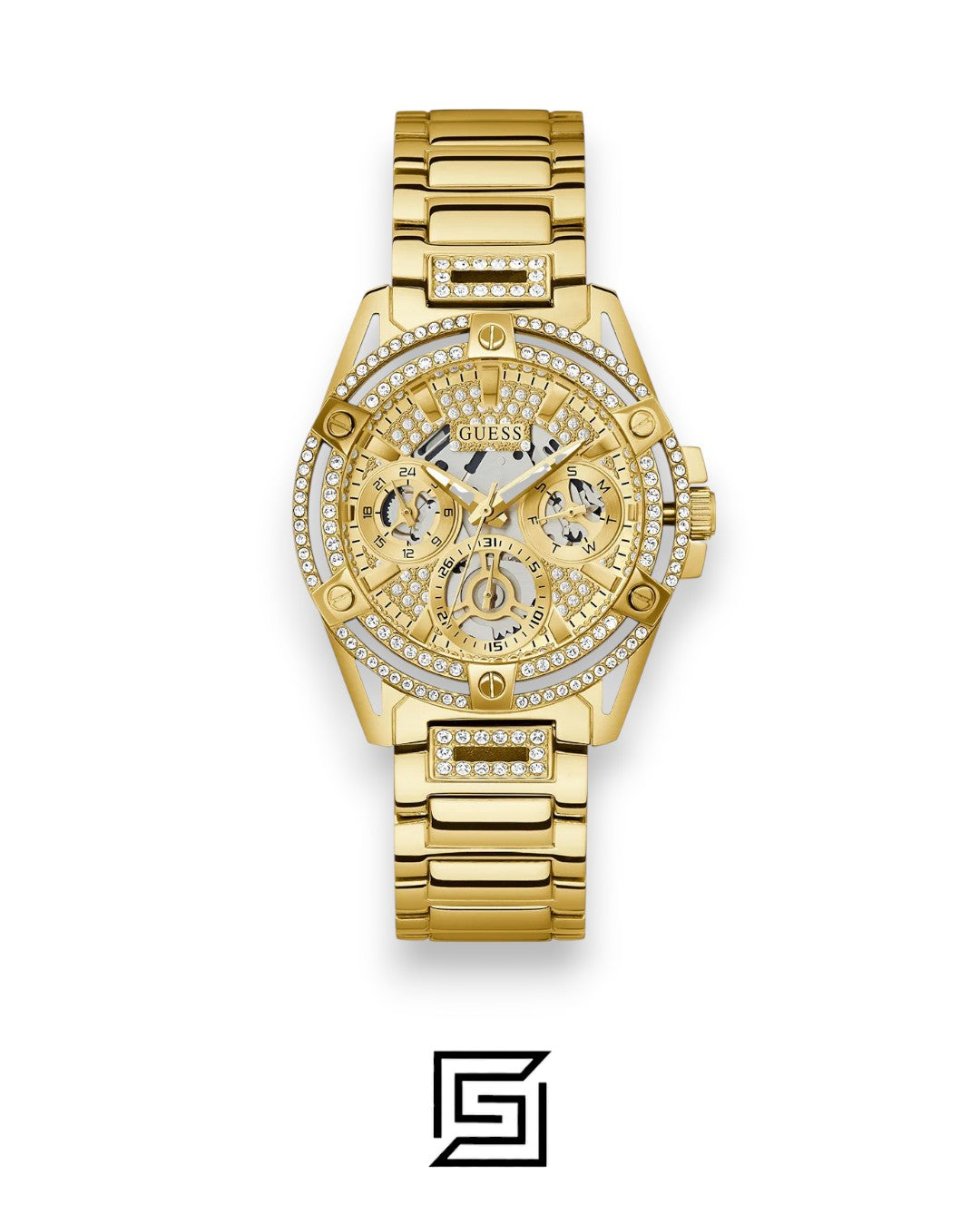 ساعة يد تناظرية من GUESS للسيدات باللون الذهبي طراز GW0464L2