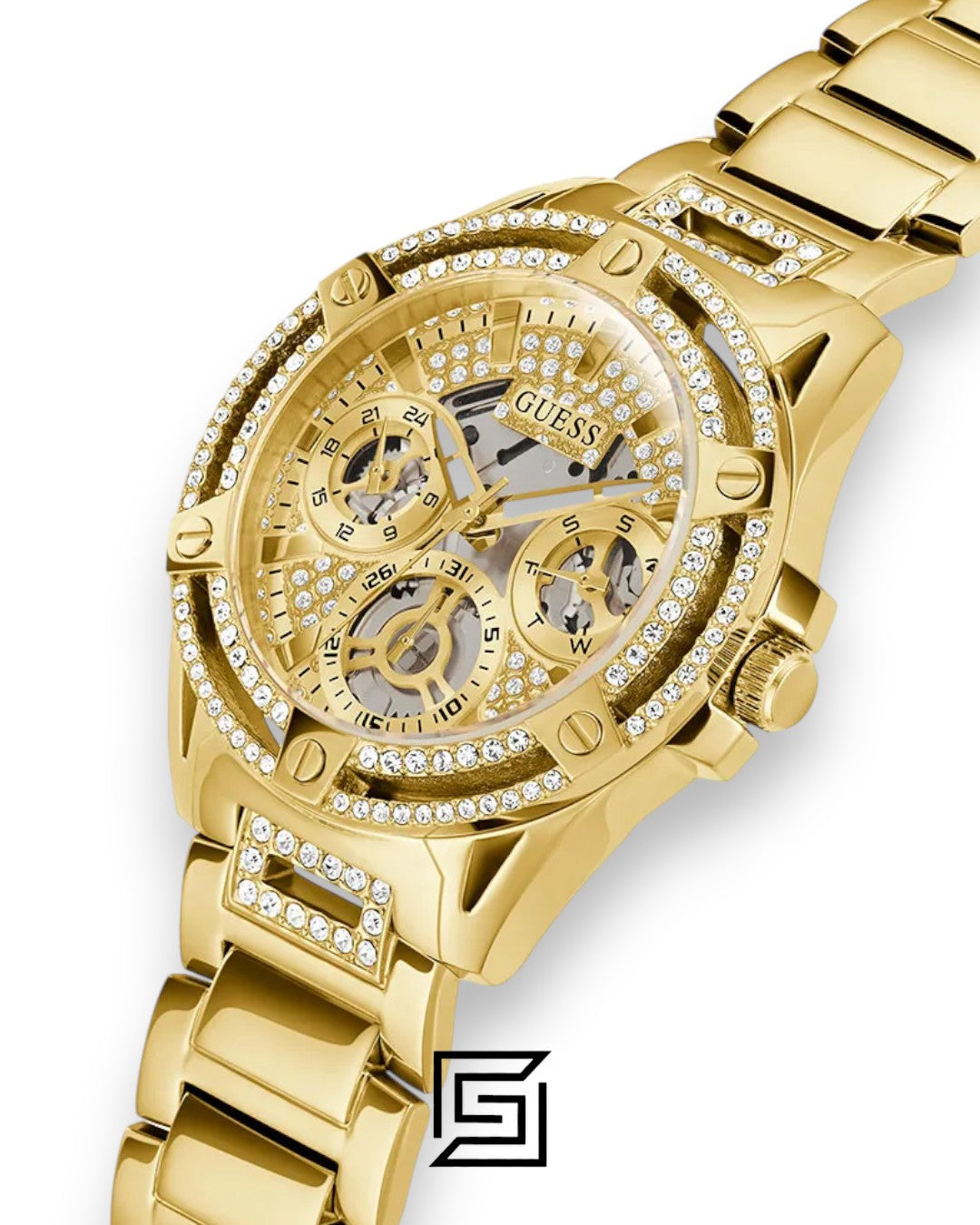 ساعة يد تناظرية من GUESS للسيدات باللون الذهبي طراز GW0464L2