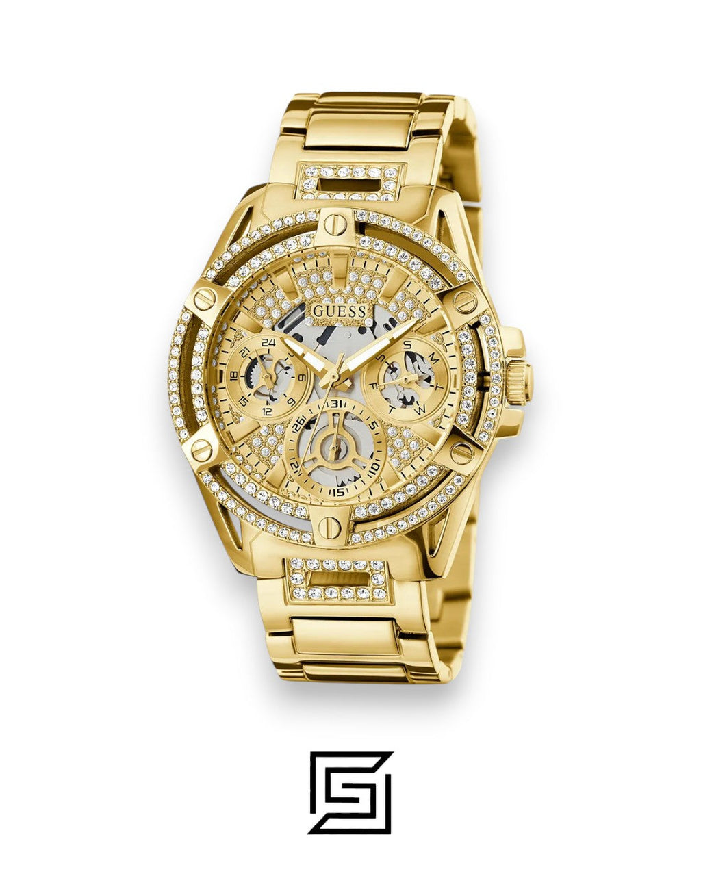 ساعة يد تناظرية من GUESS للسيدات باللون الذهبي طراز GW0464L2