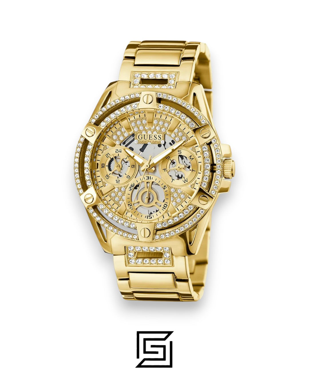 ساعة يد تناظرية من GUESS للسيدات باللون الذهبي طراز GW0464L2
