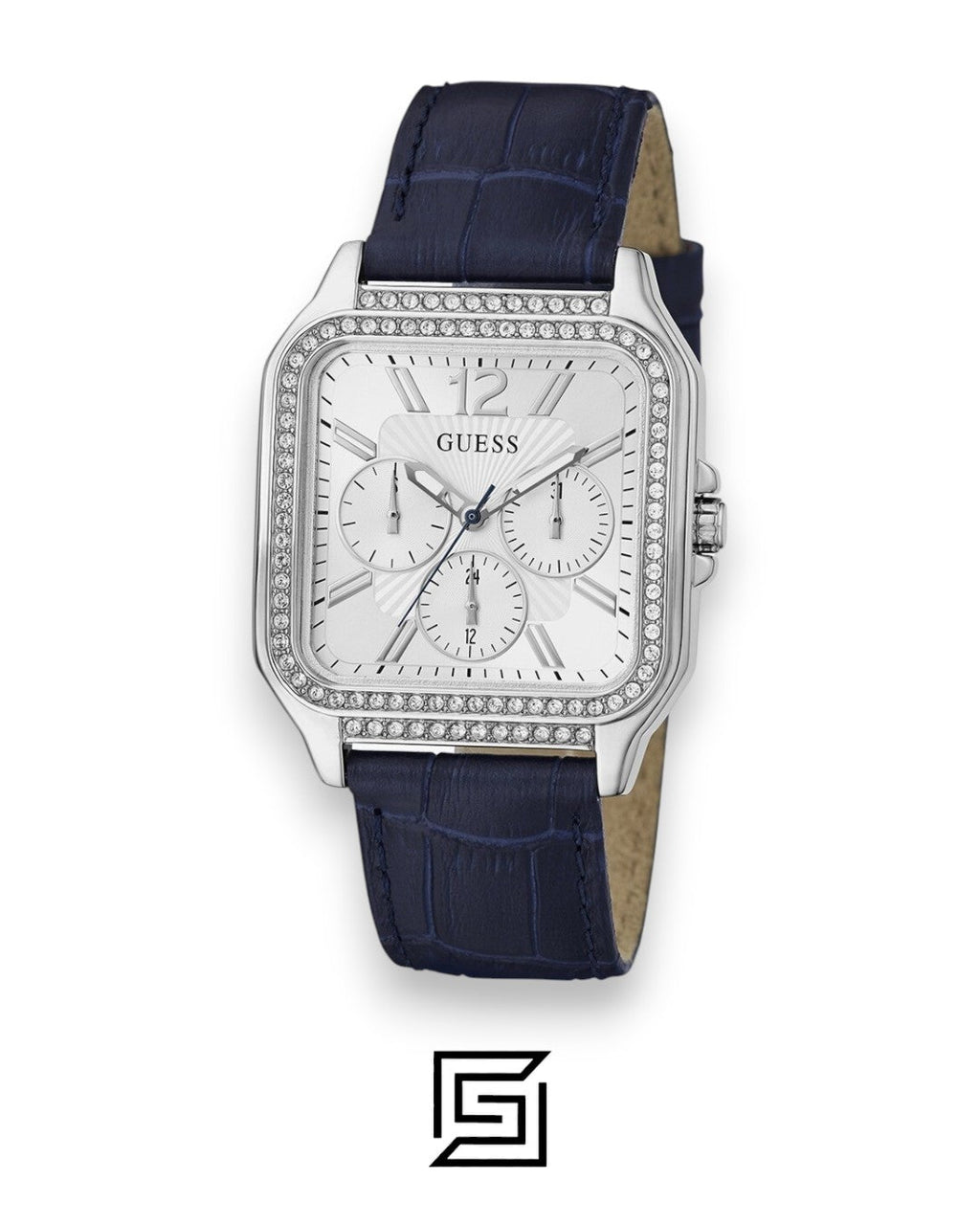 GUESS Ladies SILVER Tone Analog BAND Leather BLUE Watch GW0309L1