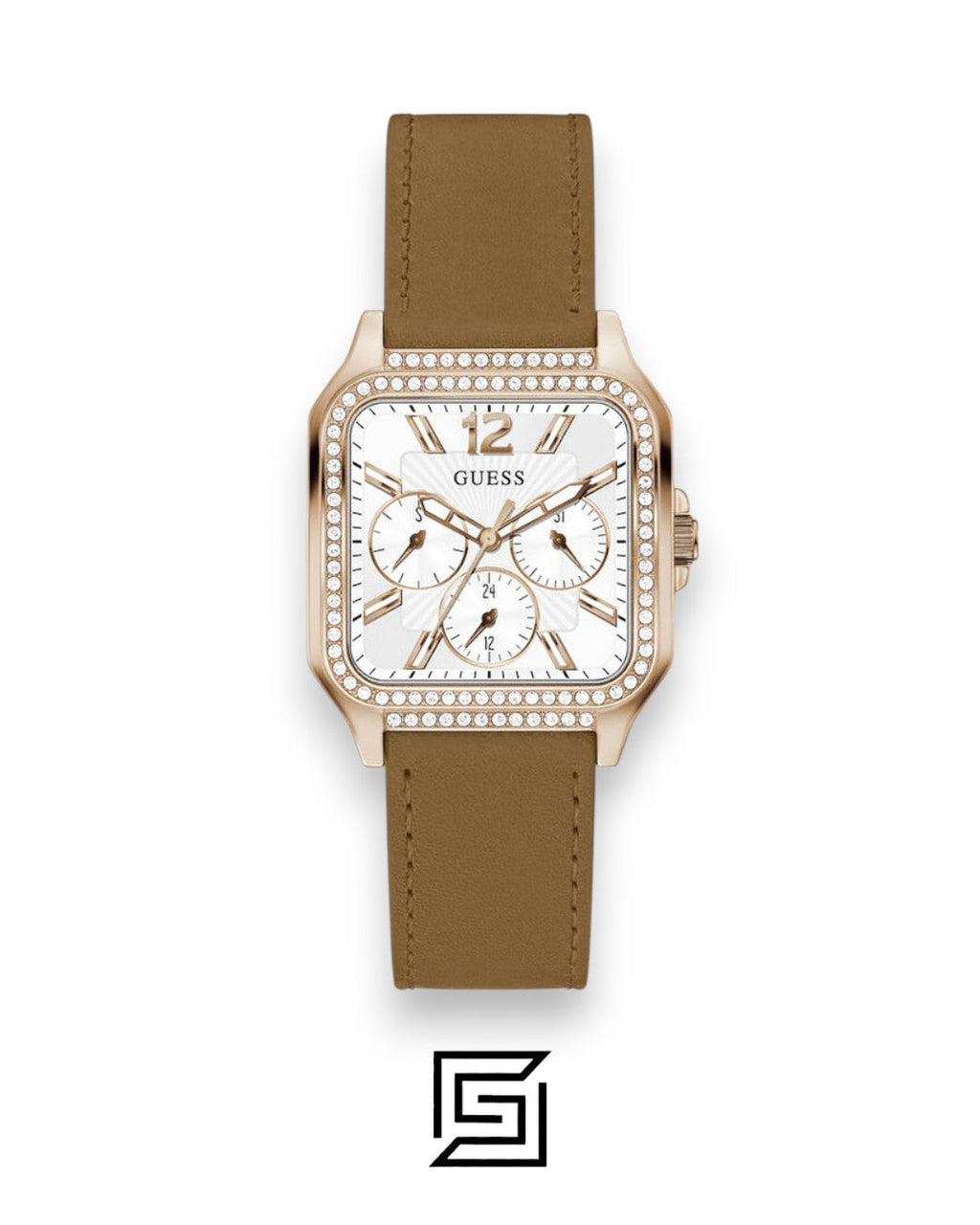 GUESS Ladies ROSE GOLD Tone Analog BAND Leather BROWN Watch GW0309L3