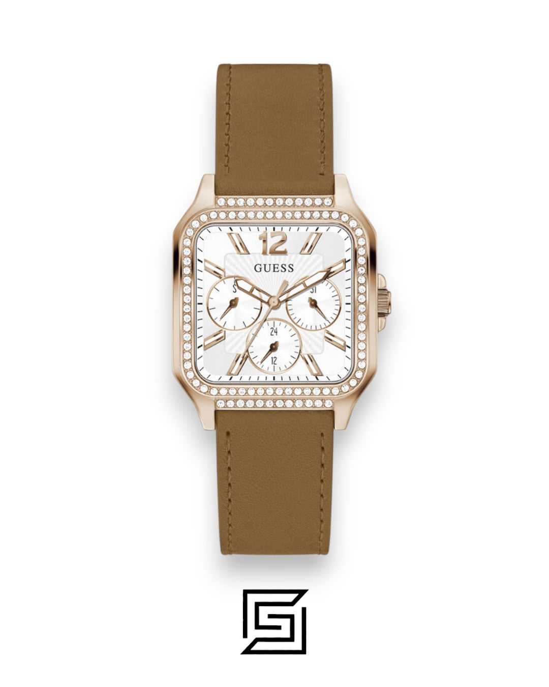 GUESS Ladies ROSE GOLD Tone Analog BAND Leather BROWN Watch GW0309L3